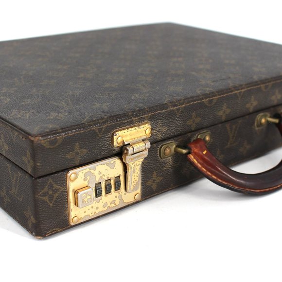 Louis Vuitton Attache Briefcase Trunk Brown Tan Leather LV Monogram President - Picture 3 of 9
